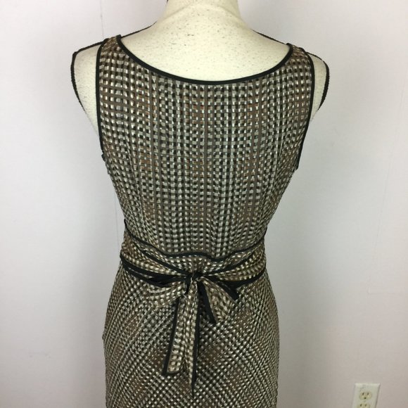J Crew Sophia Midi Silk Dress Size 10 Womans Black Brown Plaid V-Neck Sleeveless - Picture 8 of 13